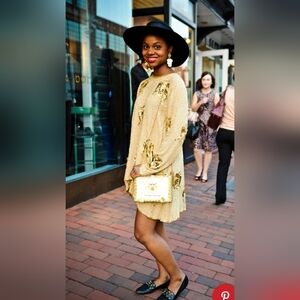 VTG Judith Ann Gold Beaded Silk Tunic Dress Top Size L Sequin Embellished India